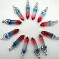 Hexagonal bullet shape crystal pendant necklace with vibrant red and blue gradient color - Bicolor Glass 1