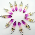 Selection of gradient purple and yellow natural stone hexagonal bullet pendants for necklaces - Bicolor Glass 4