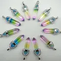 Twelve colorful gradient hexagonal crystal point bullet pendants with silver bails - Bicolor Glass 5