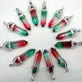 Hexagonal crystal pillar pendant featuring a vibrant red and green gradient finish - Bicolor Glass 6