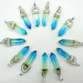 Blue and green gradient crystal hexagonal bullet pendants for DIY necklace making - Bicolor Glass 9