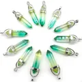 Hexagonal point crystal column pendant with yellow and green gradient stone texture - Bicolor Glass 11
