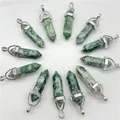 Green and white marbled natural stone hexagonal prism bullet pendant necklace charm - Green Spotted Stone