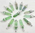 Natural green fluorite crystal hexagonal point bullet pendants with silver-tone caps - Green Fluorite