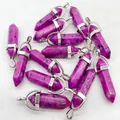 Natural magenta purple hexagonal bullet crystal stone pendant for necklace jewelry making - Tianshan Blue [Rose]