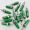 Natural green spot stone hexagonal pillar crystal bullet pendant charms for jewelry - Tianshan Blue [Green]