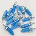 Premium natural blue agate crystal stone hexagonal column bullet shaped pendants - Aquamarine Blue