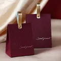 Elegant burgundy wedding candy gift box with gold handle and embossed text - Small / Wine Red Box + Gold Handle