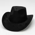 Black suede western cowboy hat with vintage rolled brim design - Black