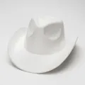 Classic white suede western cowboy hat with curved brim and vintage felt texture - White