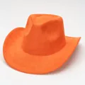 Classic orange faux suede western cowboy hat with curved brim for vintage style - Orange