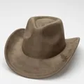 Classic brown suede western cowboy hat with a curved brim and soft retro felt texture - Olive Green