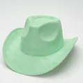 Mint green suede cowboy hat with vintage curved brim and Western style for unisex - Fluorescent Green