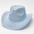 Classic light blue suede western cowboy hat with a rolled brim and vintage riding style - Sky Blue