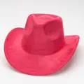 Vibrant hot pink suede cowboy hat with vintage rolled brim and structured crown for western style - Rose Red