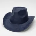 Classic navy blue suede-like western cowboy hat with a curved brim for vintage style - Navy Blue