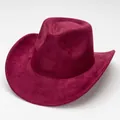 Elegant burgundy suede cowboy hat featuring a vintage curved brim and soft felt texture - Burgundy