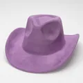 Retro purple suede western cowboy hat with a rolled brim for ethnic riding style. - Purple