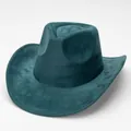 Vintage dark teal faux suede western cowboy hat with rolled brim and pinched crown - Dark Green