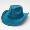 Vintage teal blue suede western cowboy hat with rolled brim felt texture for SKU display - Teal