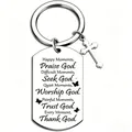 Inspirational stainless steel keychain with cross charm and engraved religious quotes - English Religious Inspirational Cross Style (JPB-125)