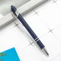 Sleek blue metal ballpoint pen with capacitive stylus tip and silver clip - 1.0mm Bullet Tip / Dark Blue (Black Ink)