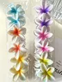 Set of iridescent gradient plumeria flower hair claw clips in vibrant tropical colors - 8cm Solid White Metallic (6 Colors)
