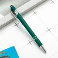 Elegant green metal click ballpoint pen with capacitive stylus tip for tablets - 1.0mm Bullet Tip / Dark Green (Black Ink)