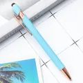 Sky blue stylus ballpoint pen with rose gold metal accents and premium matte finish - No-line Style (ai-Black Ink) / Light Blue
