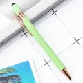 Stylish light green stylus ballpoint pen with rose gold accents and aluminum barrel - No-line Style (ai-Black Ink) / Light Green