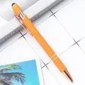 Premium orange aluminum ballpoint pen with rose gold accents and soft stylus tip - Lined Style (ai-Black Ink) / Orange