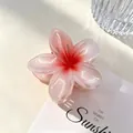 Elegant floral frangipani hair claw clip with gradient pink and white resin finish - 8cm White & Deep Red