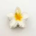 Elegant plumeria flower hair claw clip in white and yellow for summer beach style - 8cm White & Yellow