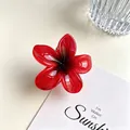Elegant red plumeria flower hair claw clip for beach vacation hair styling with glossy finish - 8cm Crimson