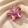 Elegant metallic pink plumeria flower hair claw clip for versatile beach holiday styling - 8cm Plated Purple