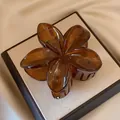 Amber translucent flower hair claw clip, elegant frangipani shark clip for women - 8cm Coffee
