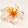 Elegant translucent orange gradient plumeria flower hair claw clip for beach style - 8cm Pearlescent Orange