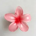 Gradient pink plumeria flower hair claw clip with a glossy finish for beach style - 8cm Pink on Pink