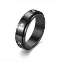Fashionable black stainless steel spinner ring with six clear CZ stones for women and couples - US 7 / Black