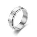Silver stainless steel spinner ring with six inset cubic zirconia stones for women - US 7 / Silver