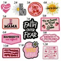 Detailed collection of twelve pink cartoon motivational English embroidered patches - Cartoon Pink English Patch Combo Style