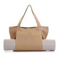 Functional khaki canvas yoga tote bag with a dedicated sleeve for carrying a fitness mat - 46x35x15cm / Khaki