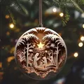 Vintage 3D layered nativity scene Christmas ornament with star and palm tree design - Holy Family & Shepherd (2)