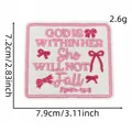 Pink embroidered decorative patch with religious quote God Is Within Her 2.8x3.1 inch size - Bow "GOD IS WITHIN HER" Style (12#)