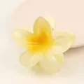Elegant yellow frangipani flower hair claw clip with a glossy translucent finish - 8cm Plumeria Style / Yellow