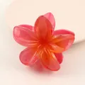 Elegant vibrant pink and orange gradient flower hair claw clip with a glossy finish. - 8cm Plumeria Style / Red