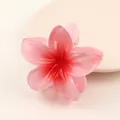 Elegant pink gradient frangipani flower hair claw clip with frosted translucent finish - 8cm Plumeria Style / Rose Red