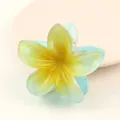 Elegant plumeria flower hair claw clip featuring yellow and blue gradient colors - 8cm Plumeria Style / Blue