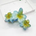 Blue and yellow gradient plumeria flower hair claw clip for women - 11cm Triple Plumeria Style / Blue