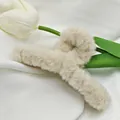 Soft fuzzy beige hair claw clip with plush texture for women, shown with white tulip - 11cm Furry Ribbon Style / Off White